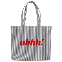 蓝条纹撞色字母logo托特包 大容量实用简约休闲手提包购物袋 AHHH