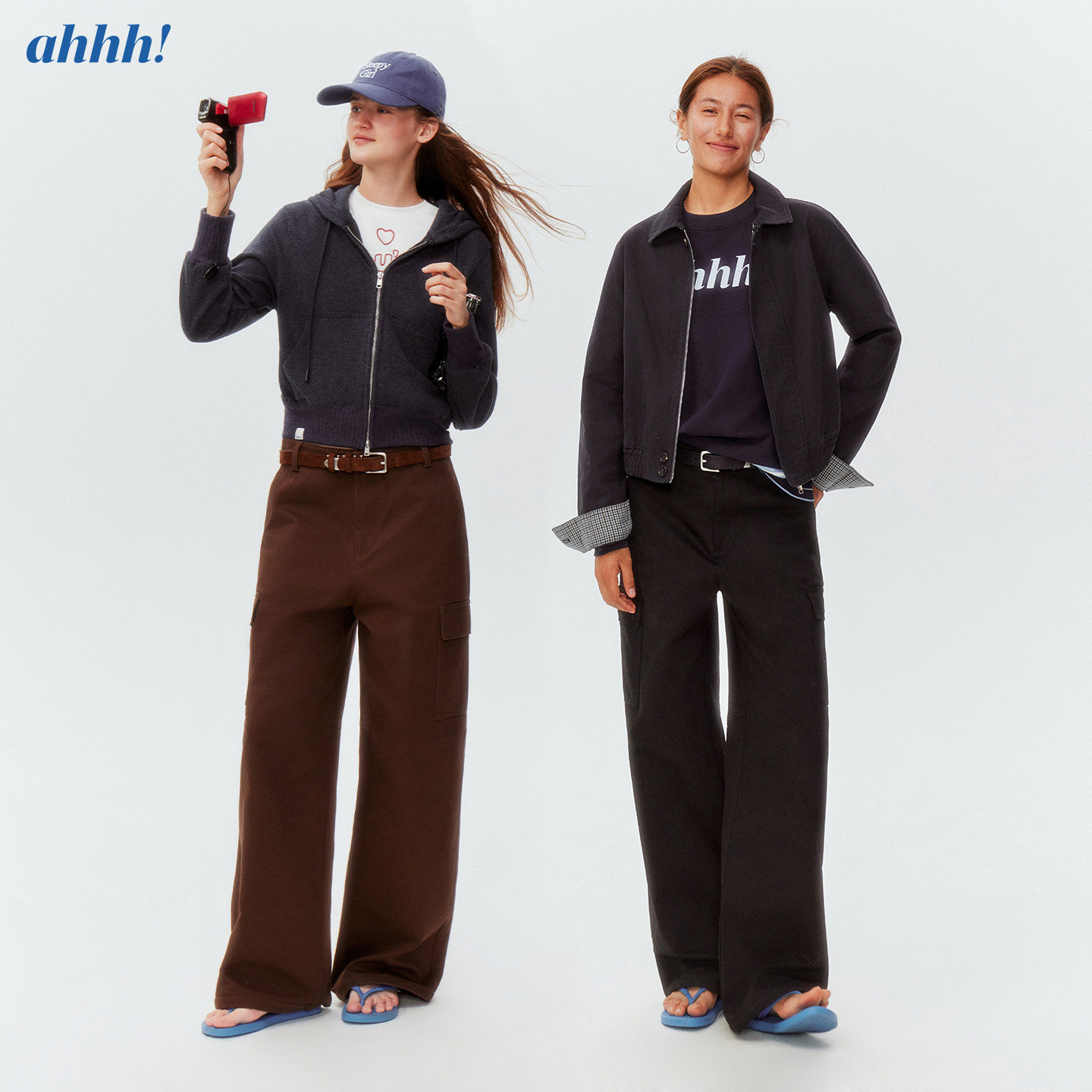 Ahhh【1/8 20:00】复古做旧纯棉多口袋工装高腰直筒修身休闲长裤