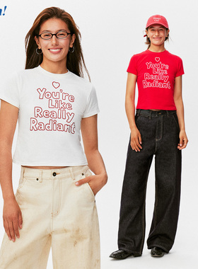 Ahhh【2/2 20: 00 新品开售】夏季圆领爱心印花显瘦短袖T恤