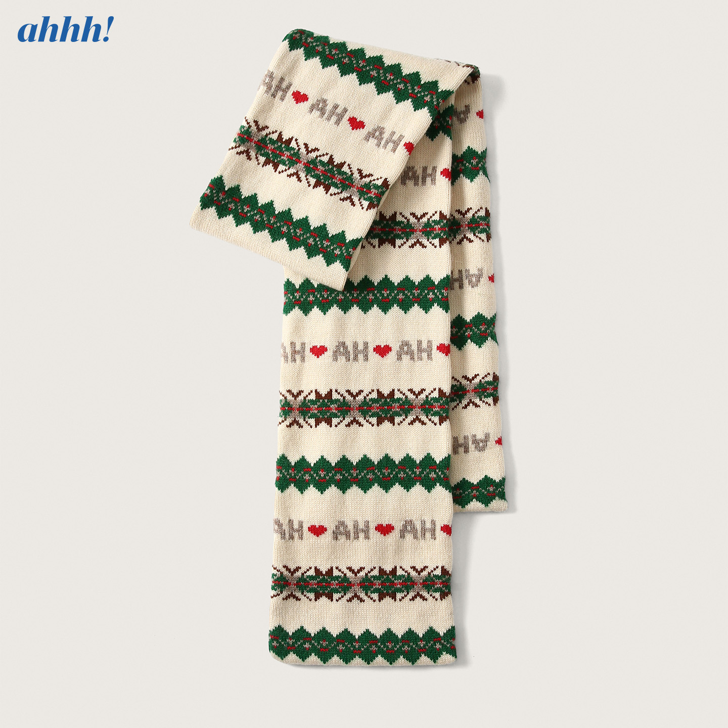 Ahhh 冬季复古羊毛费尔岛提花针织保暖围巾围脖女氛围感新年圣诞