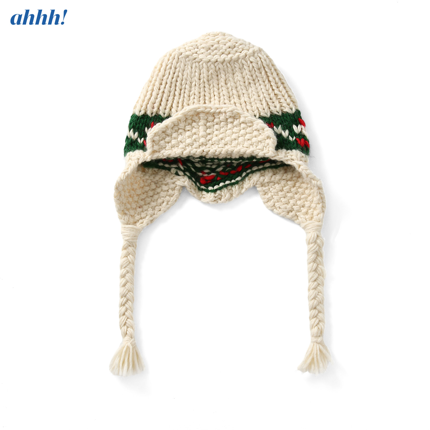 Ahhh 冬季复古羊毛手工费尔岛提花保暖飞行护耳帽针织帽子女圣诞