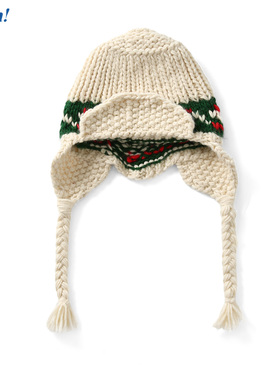 Ahhh 冬季复古羊毛手工费尔岛提花保暖飞行护耳帽针织帽子女新年