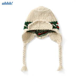Ahhh 冬季复古羊毛手工费尔岛提花保暖飞行护耳帽针织帽子女新年