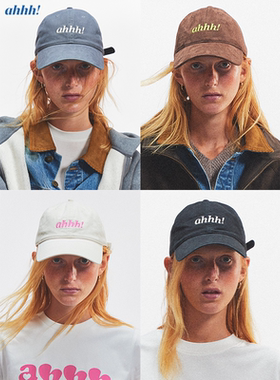 Ahhh 复古撞色水洗做旧大logo刺绣可调节显脸小弯檐棒球鸭舌帽