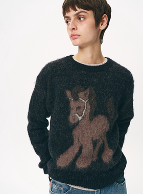 Ahhh pony马圆领短款毛衣女秋冬新款保暖内搭马海毛套头针织衫