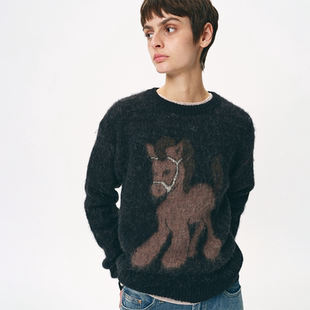 Ahhh pony马圆领短款毛衣女秋冬新款保暖内搭马海毛套头针织衫