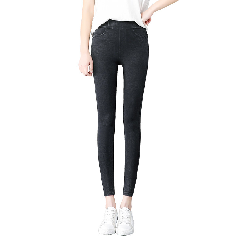 小个子八分仿牛仔打底裤女外穿加厚松紧小脚铅笔魔术九分秋冬加绒