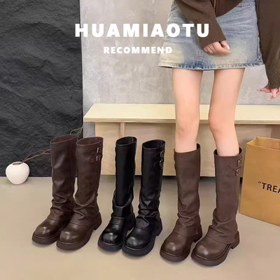 美拉德棕色长筒靴女不过膝
