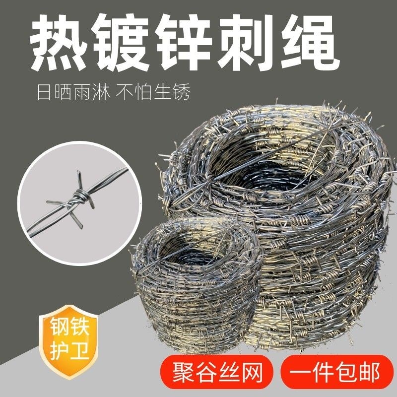 钢丝带刺铁丝刺绳热镀锌刺网防盗爬铁蒺藜墙上圈地养殖果园围栏网 - 实物图