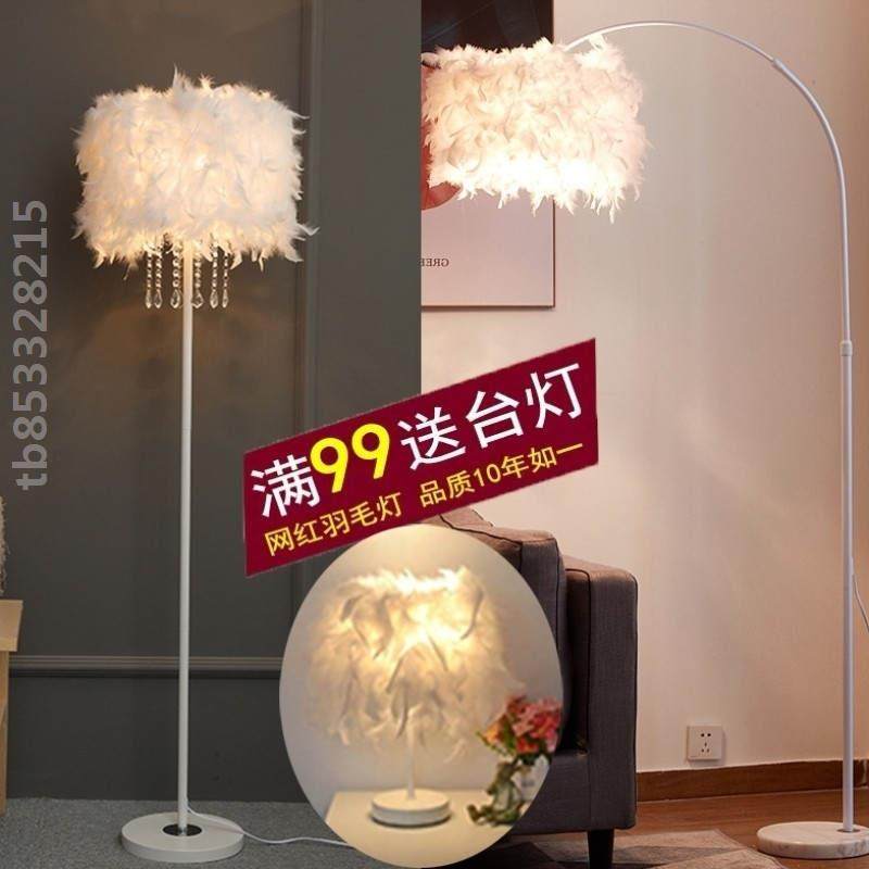 灯罩站立式美容院落地灯羽毛台灯网红落地北欧卧室文艺儿童房室内