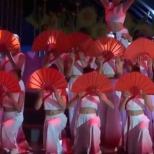 速发红色摇篮舞蹈服古典舞演出服中国风飘逸表演练功服绽放扇子舞