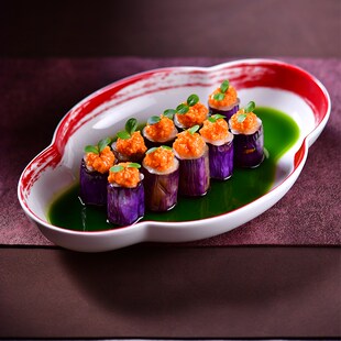 速发中式红色渐变陶瓷冷店盘子糕点心椭圆异形酒菜餐厅会所凉餐碟