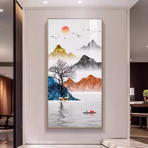 入户玄关装饰画现代简约客厅走廊尽头墙壁画过道竖版轻奢大气挂画