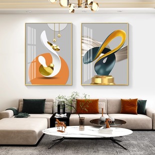 轻奢两联画卧室房间装饰画现代简约沙发背景墙挂画主卧壁画山水画