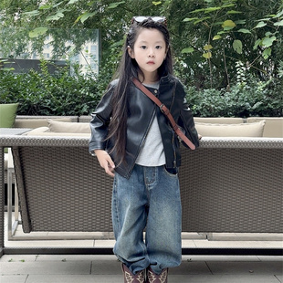 TOUKIDS儿童皮衣女童男童外套宝宝皮夹克2025新款 炸街痞帅机车服