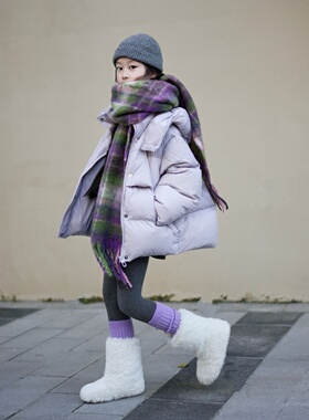 TOUKIDS2025新款紫色90白鸭绒三防加厚儿童连帽羽绒服韩版女童