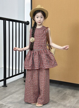 TOUKIDS复古春夏季正反两穿红格子系带背心连衣裙设计感背心裙