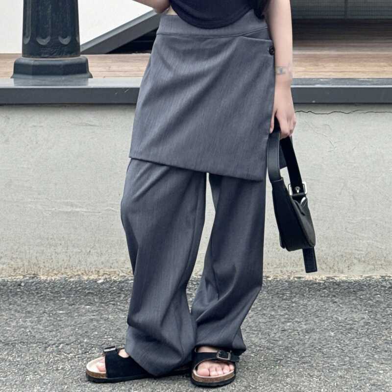 女童西装裤灰色帅气宽松直筒长裤