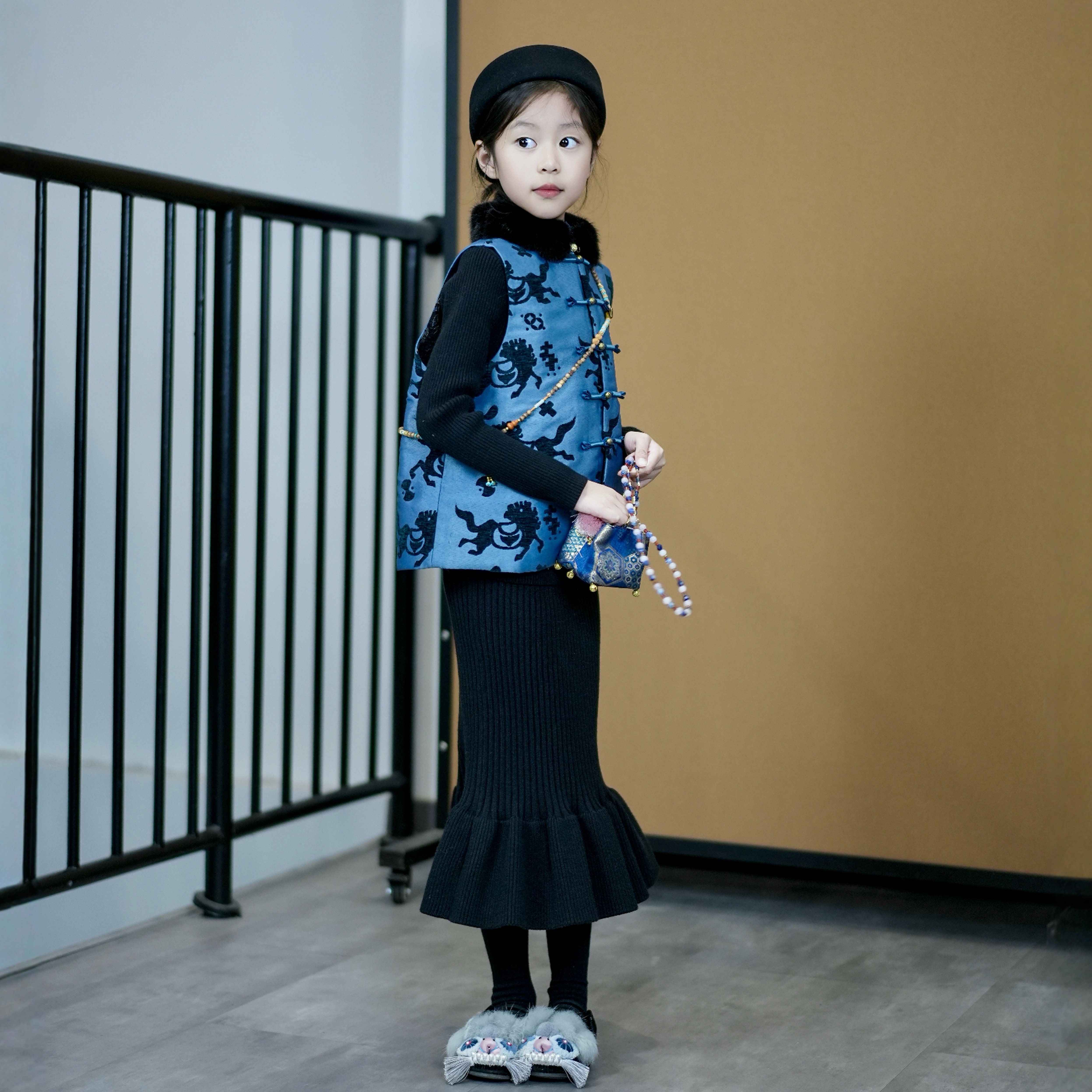 TOUKIDS2025新款黑色针织鱼尾裙中长款半身裙新中式高弹,童装/婴儿装/亲子装,半身裙,淘宝优惠券,粉丝福利购,淘宝优惠卷