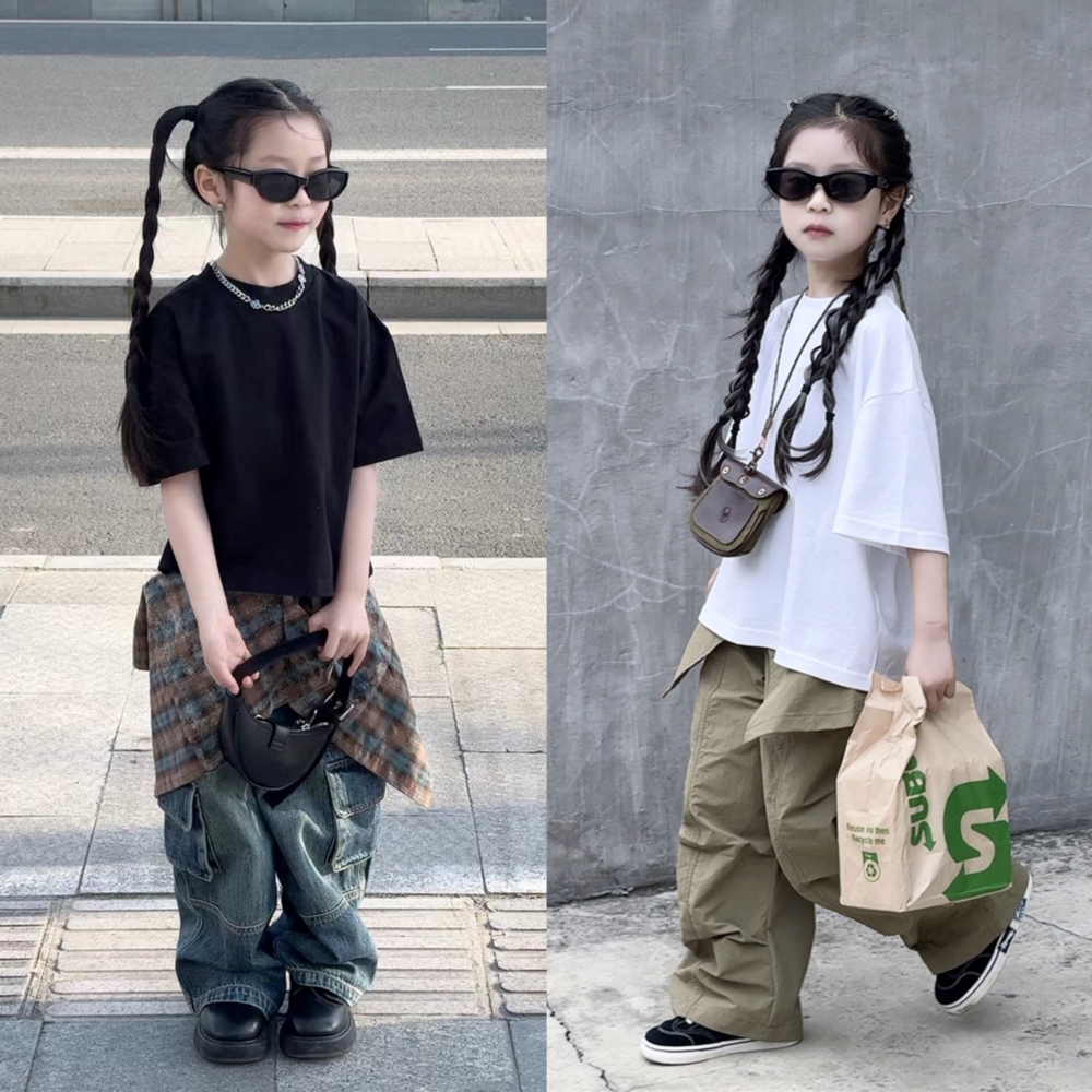 TOUKIDS儿童t恤短袖女纯棉男体恤潮牌白色宽松简约风休闲透气