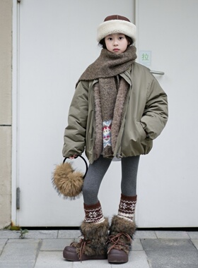 TOUKIDS2025新款男女同款立领毛毛派克服棉服夹克保暖棉衣儿童