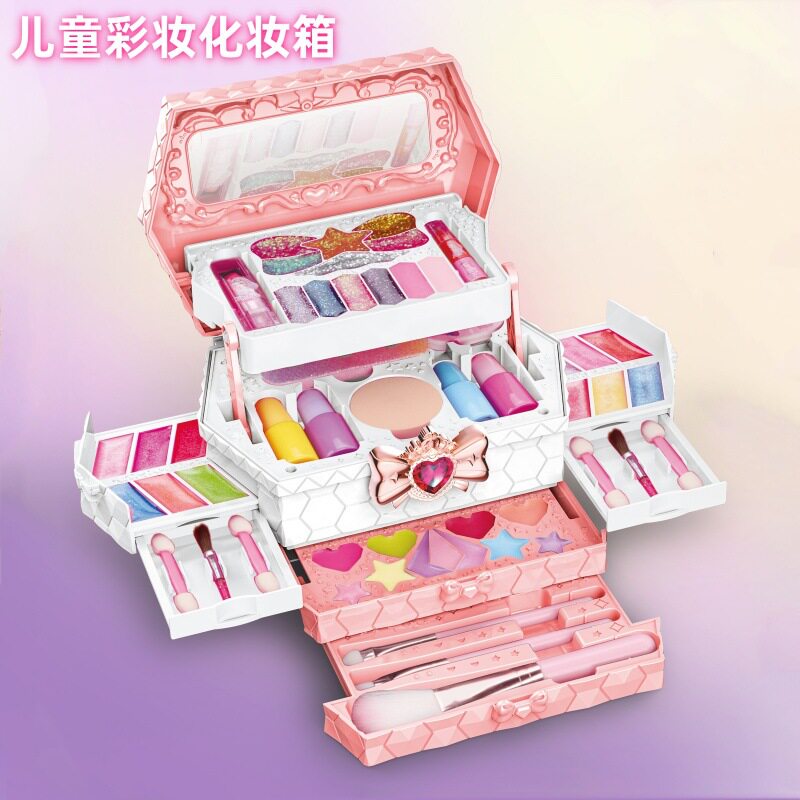 跨境儿童彩妆指甲油口红女孩化妆玩具盒装女孩化妆品彩妆箱亚马逊