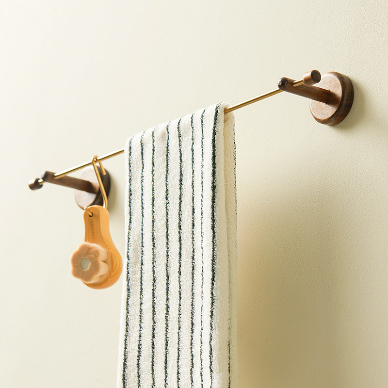 免打孔黑胡桃木毛巾浴巾挂架高级