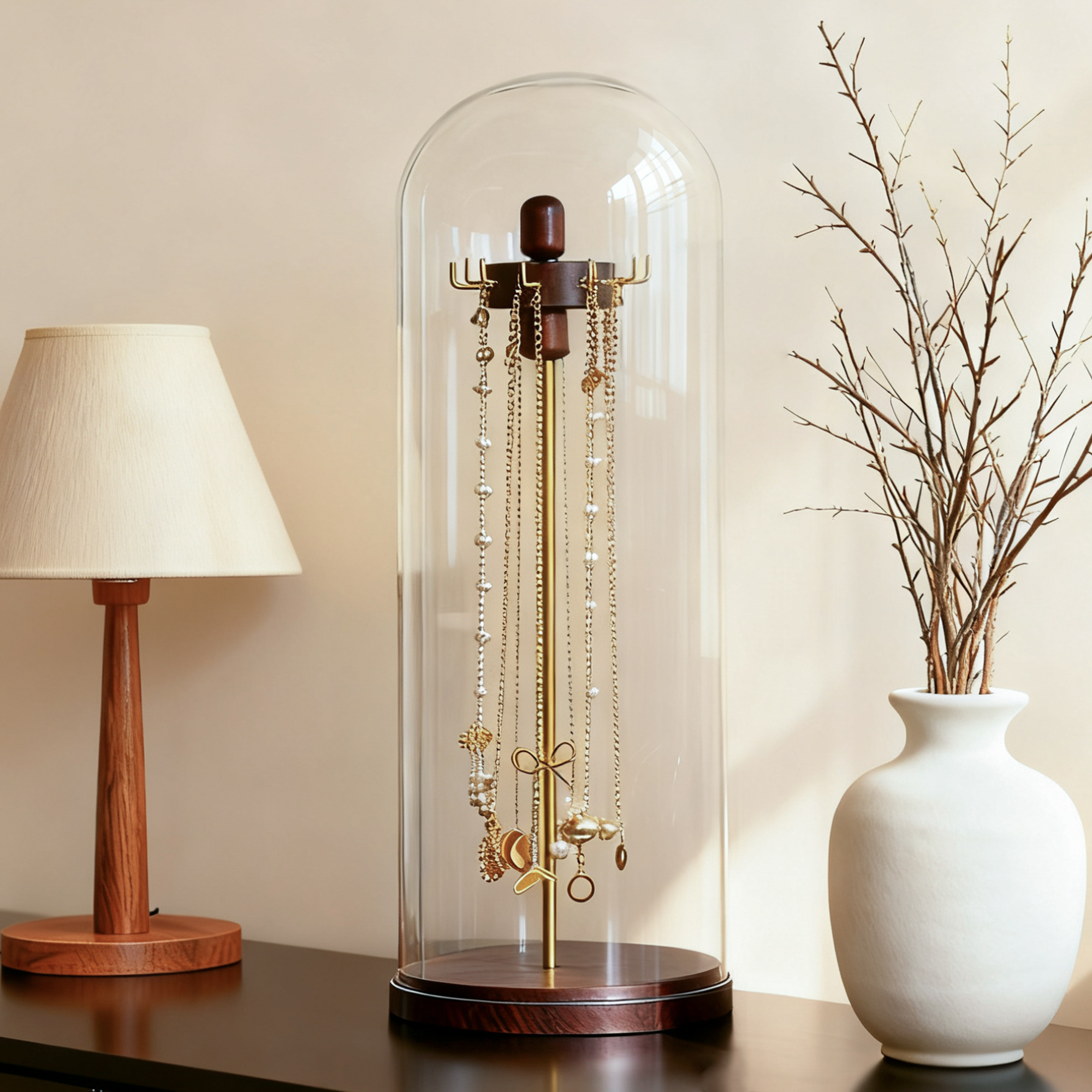 胡桃木旋转饰品收纳架首饰收纳盒