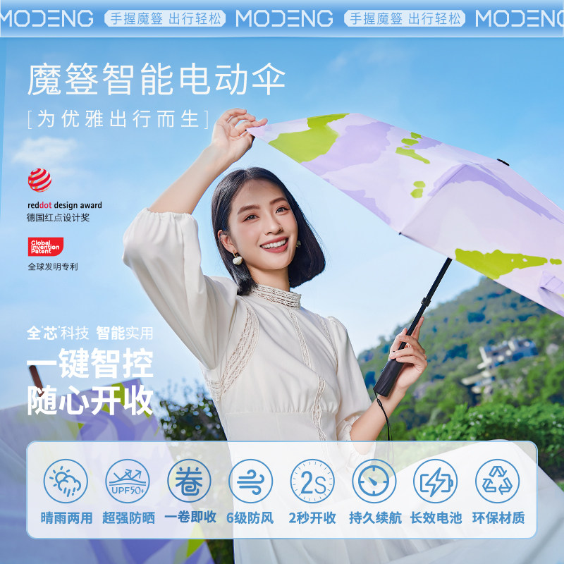 魔簦MODENG电动开合晴雨两用全自动黑胶防晒太阳伞狂热涟漪