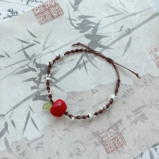 指尖上 苹果手绳森系青红苹果手工diy编绳ins风女闺蜜礼物手链