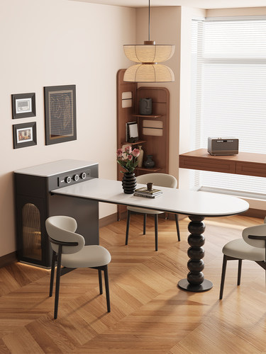 中世纪风格岛餐桌集成可伸缩小公寓石板中间导桌简单现代家庭浇桌