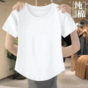 洋气小众不规则潮牌体恤上衣 100%纯棉正肩短袖 t恤女夏季 修身 时尚