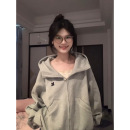 复古高领开衫 美式 刺绣卫衣女春秋连帽上衣设计感小众宽松情侣外套