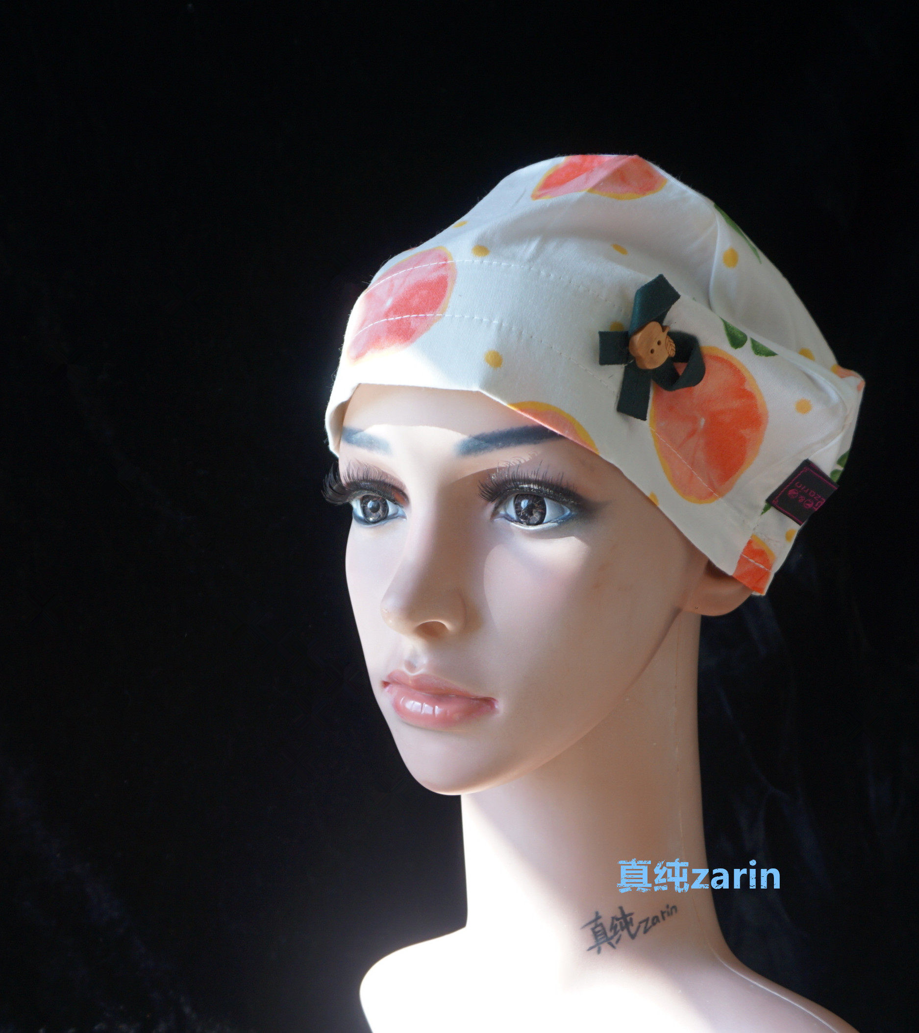 真纯买一送一白底橙子限量帽手术帽 美剧棉麻醉医生外科印花帽子