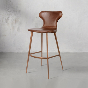 吧台椅高脚凳进口头层牛皮真皮吧椅子岛台椅复古欧式轻奢高凳7735