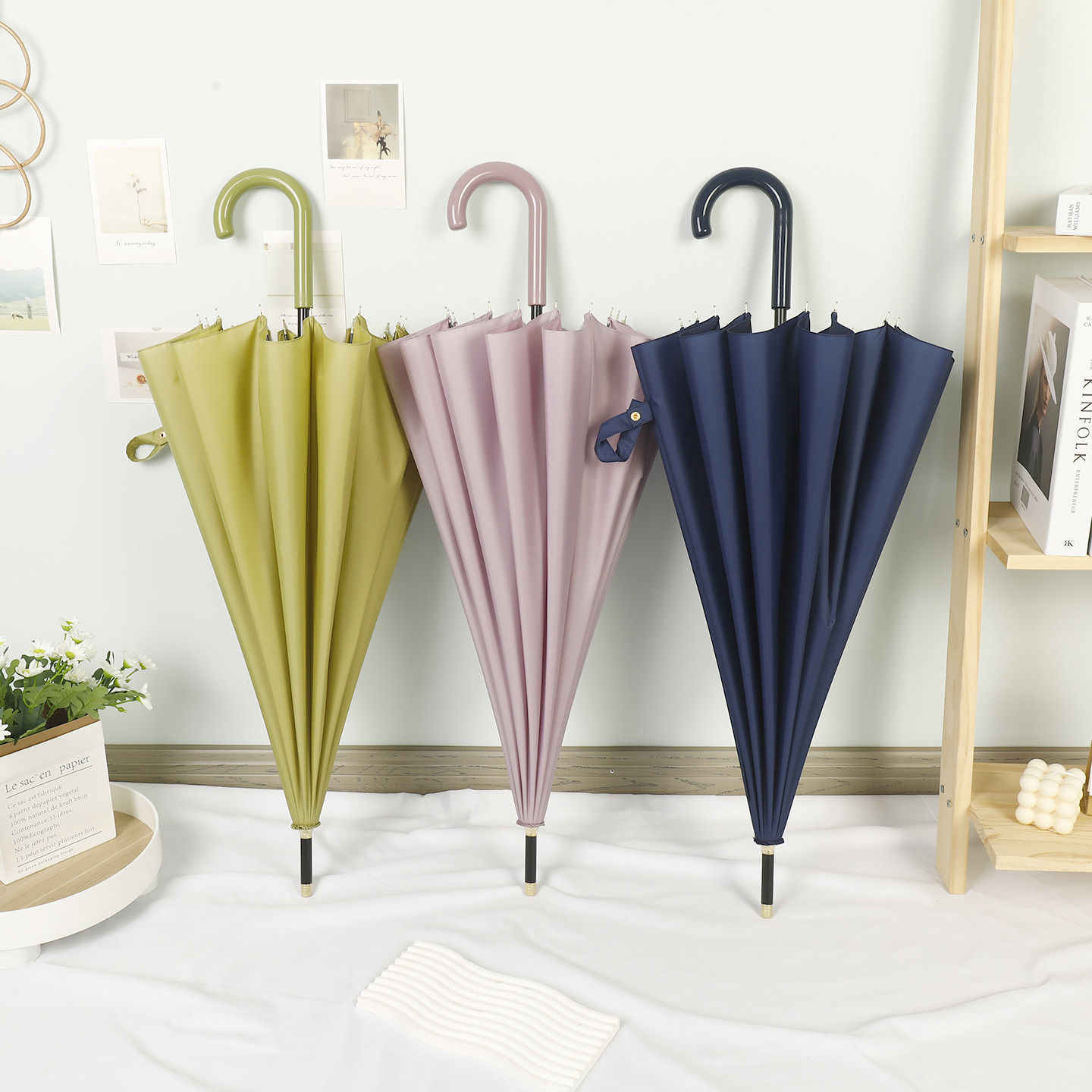 雨伞长柄弯柄伞加大加固结实抗风直柄伞纯色定制刻字印logo广告伞