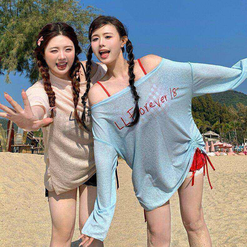 微胖女孩泳衣女款大码胖mm分体罩衫三件套保守遮肚显瘦性感泡温泉