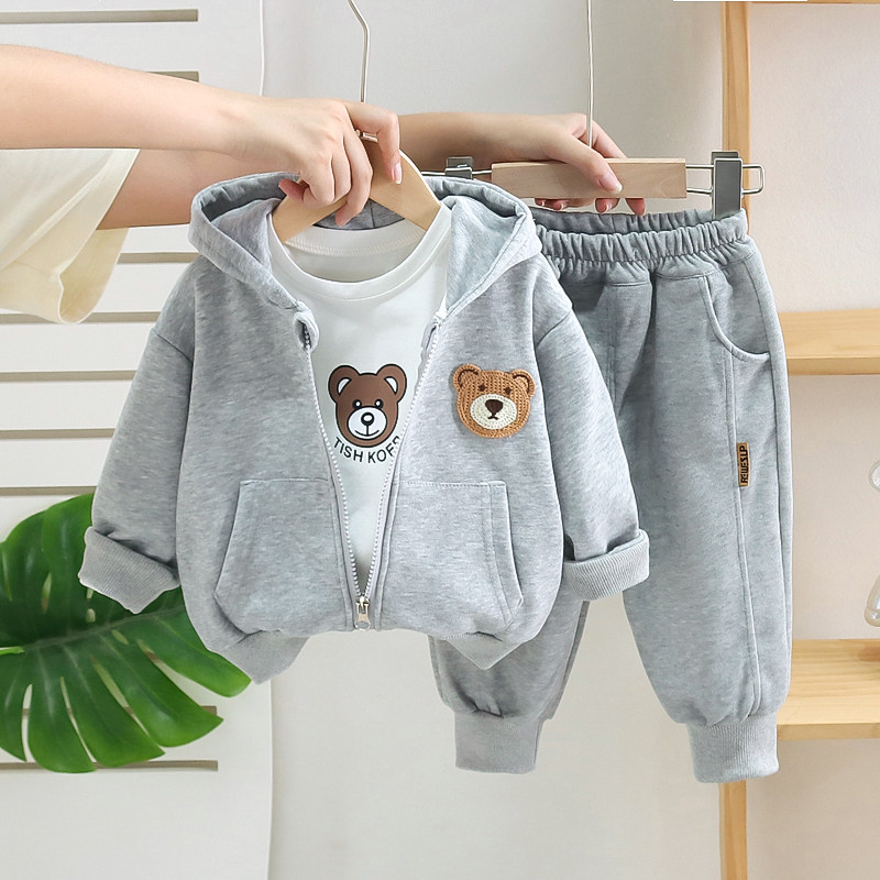 全棉纯棉男童婴儿童套装春秋季休闲风早秋衣服可爱卫衣三件套韩版