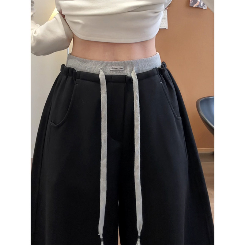 黑色拼接运动卫裤女小个子弯刀裤图片