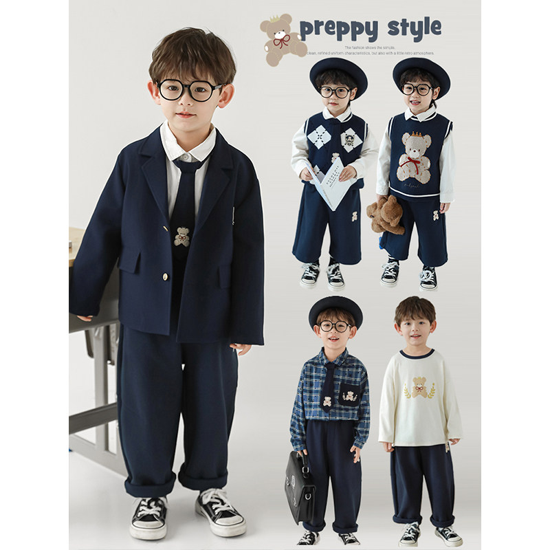 幼悠男童2024新款长袖西装外套衬衫直筒阔腿长裤小熊学院风套装潮,童装/婴儿装/亲子装,套装,淘宝优惠券,粉丝福利购,淘宝优惠卷