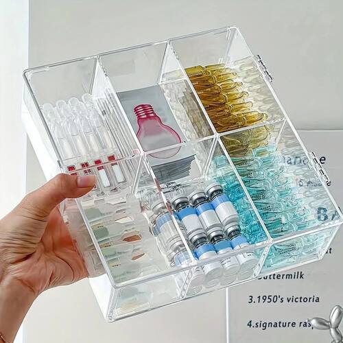 1pc, Transparent Cosmetics Storage Box, Desktop and Dressing