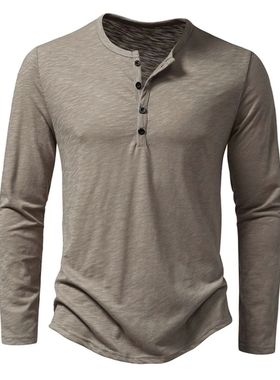 Men's Cotton Button Henley neck Shirt Long Sleeve Casual But