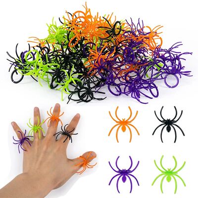 20/40pcs Halloween Mini Plastic Spider Rings Black Spider Cu