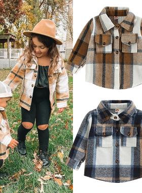 Fashion Kids Baby Plaid Shirt Jacket Children Casual Lapel L