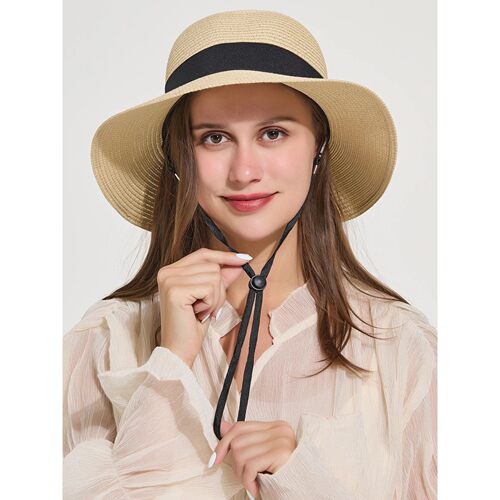 Women's Summer Bowknot Ribbon Straw Hat Wide Brim Sunscreen