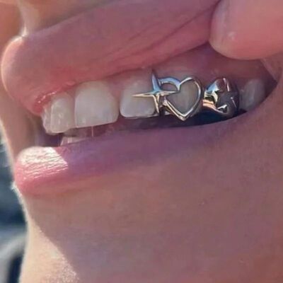 Grillz, Double Hollow Heart Star Teeth Accessories, Hip Hop