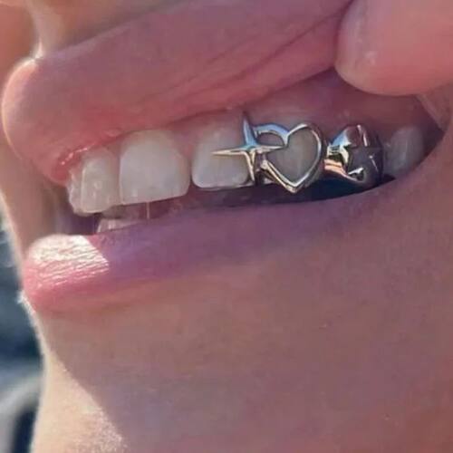 Grillz, Double Hollow Heart Star Teeth Accessories, Hip Hop