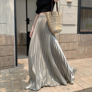 风琴百褶裙2026正流行女夏季垂感拖地长裙光泽醋酸缎面半身裙长款