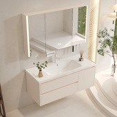 奶油风陶瓷一体盆浴室柜卫生间洗漱台洗脸盆柜组合洗手台盆卫浴柜