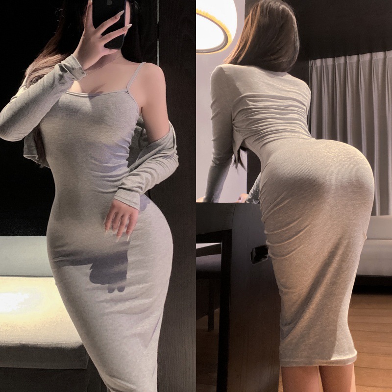 朵蜜拉情趣内衣温柔人妻低领露沟家居包臀裙套装性感纯欲诱惑